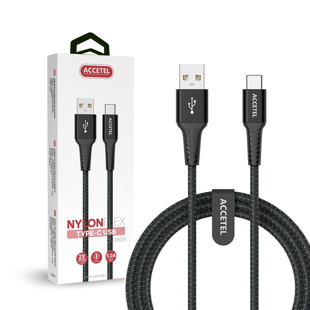 Cabo de Dados Nylon Flex 3.0A - Tipo-C (1M) Preto