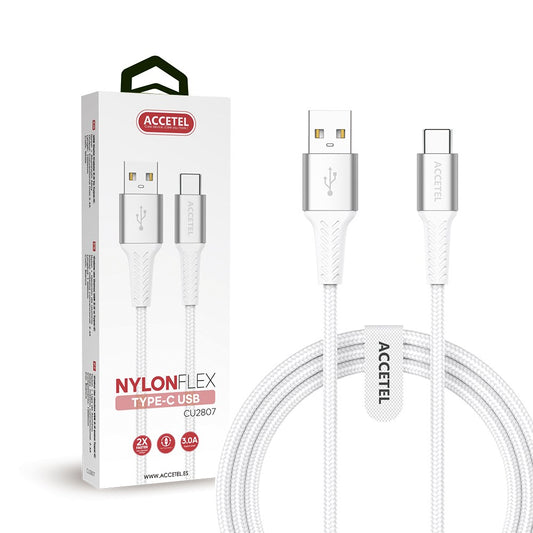 Cabo de Dados Nylon Flex 3.0A - Tipo-C (1M) Branco