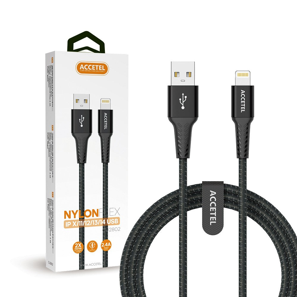 Cabo de Dados Nylon Flex 2.4A - Lightning (1M) Preto