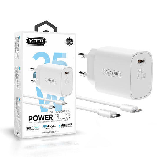 Carregador de Parede Carregamento Rápido PD 25W - Cabo Tipo-C para Lightning 1M