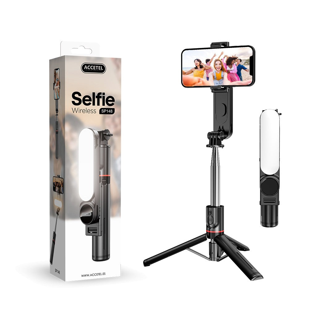 Selfie Stick Sem Fio com Luz de Preenchimento de Tripé Comprimento 1.11m