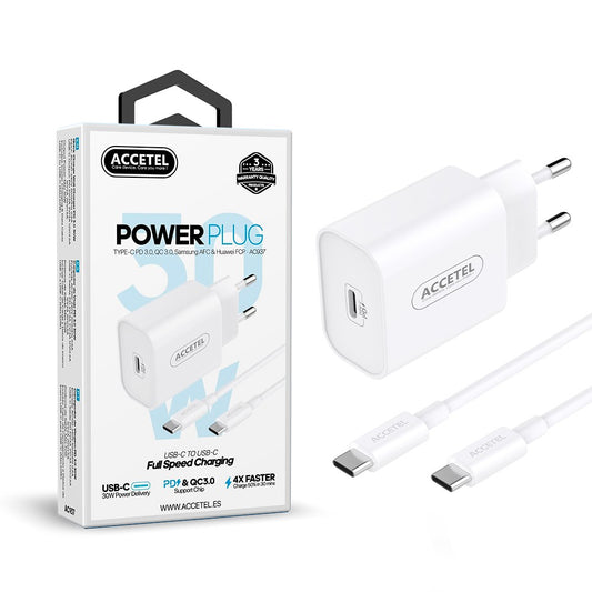 Carregador de Parede Carregamento Rápido PD 30W - Cabo USB-C para USB-C 1M