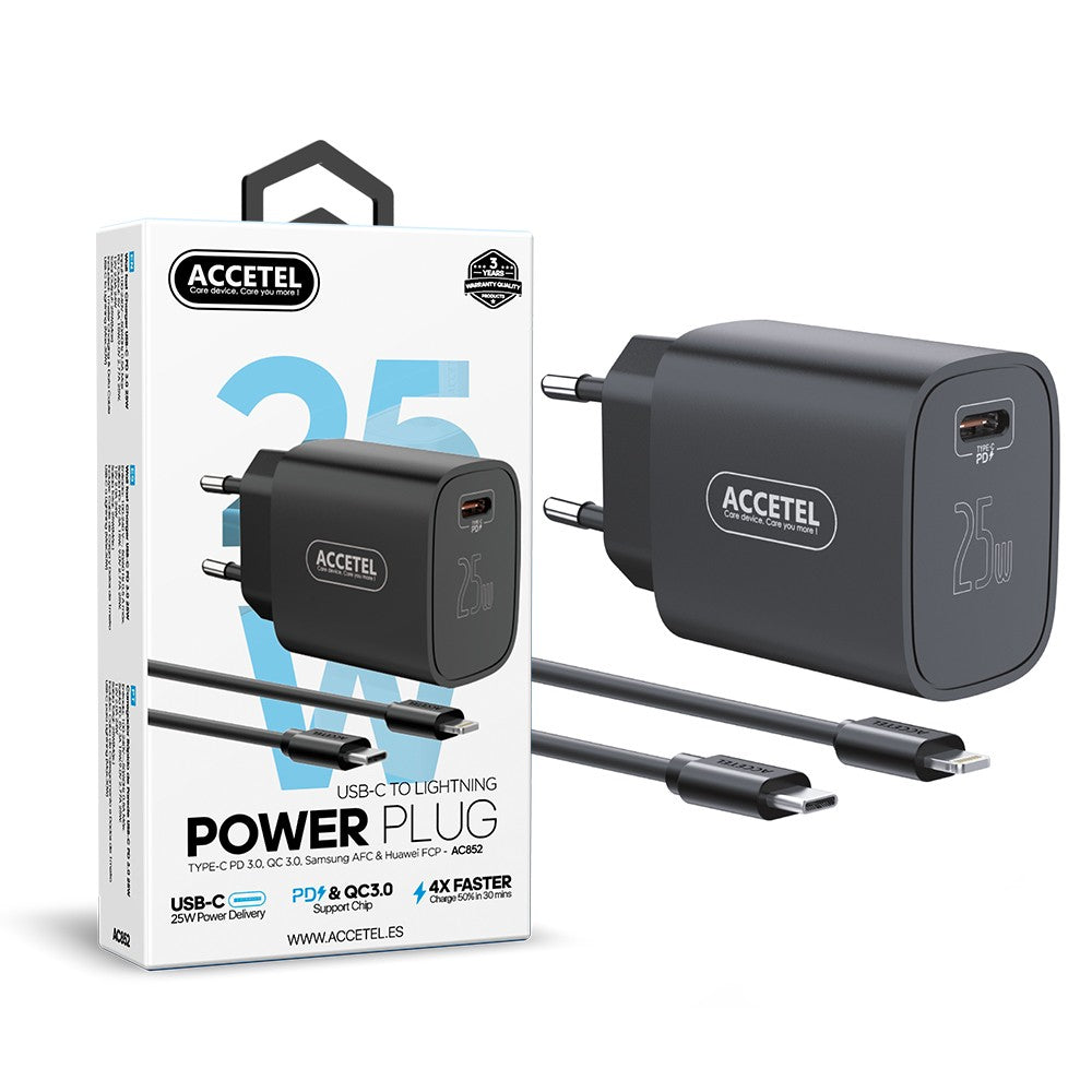 Carregador de Parede Carregamento Rápido PD 25W - Cabo USB-C para Lightning 1M
