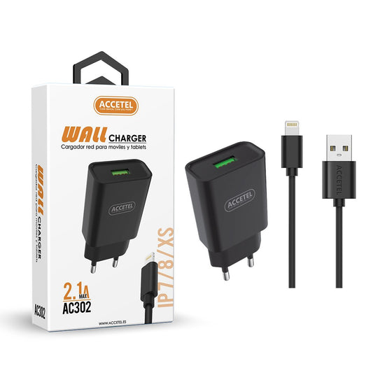 Carregador de Parede 2.1A - Cabo Lightning Preto