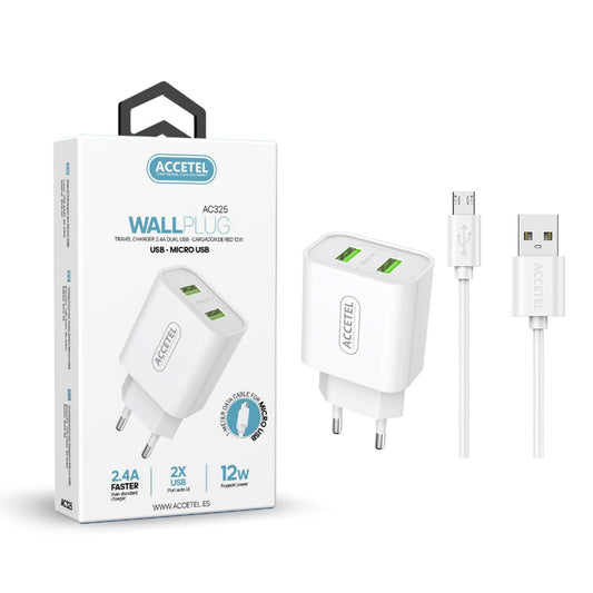 Carregador de Parede 2.4A com Portas USB Duplas - Cabo Micro USB