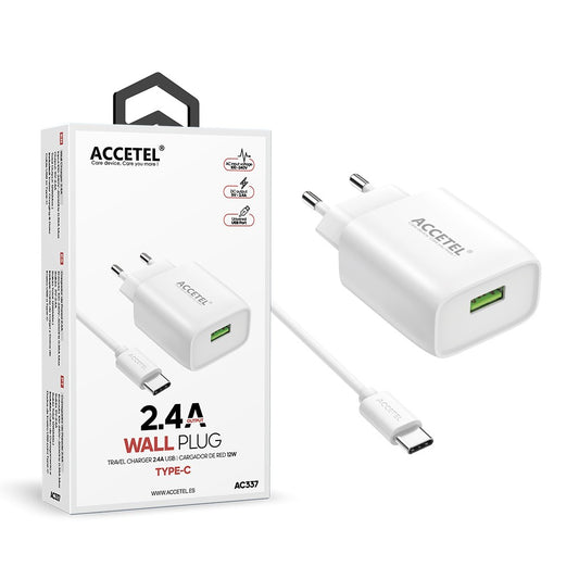 Carregador de Parede USB 2.4A - Cabo Tipo C