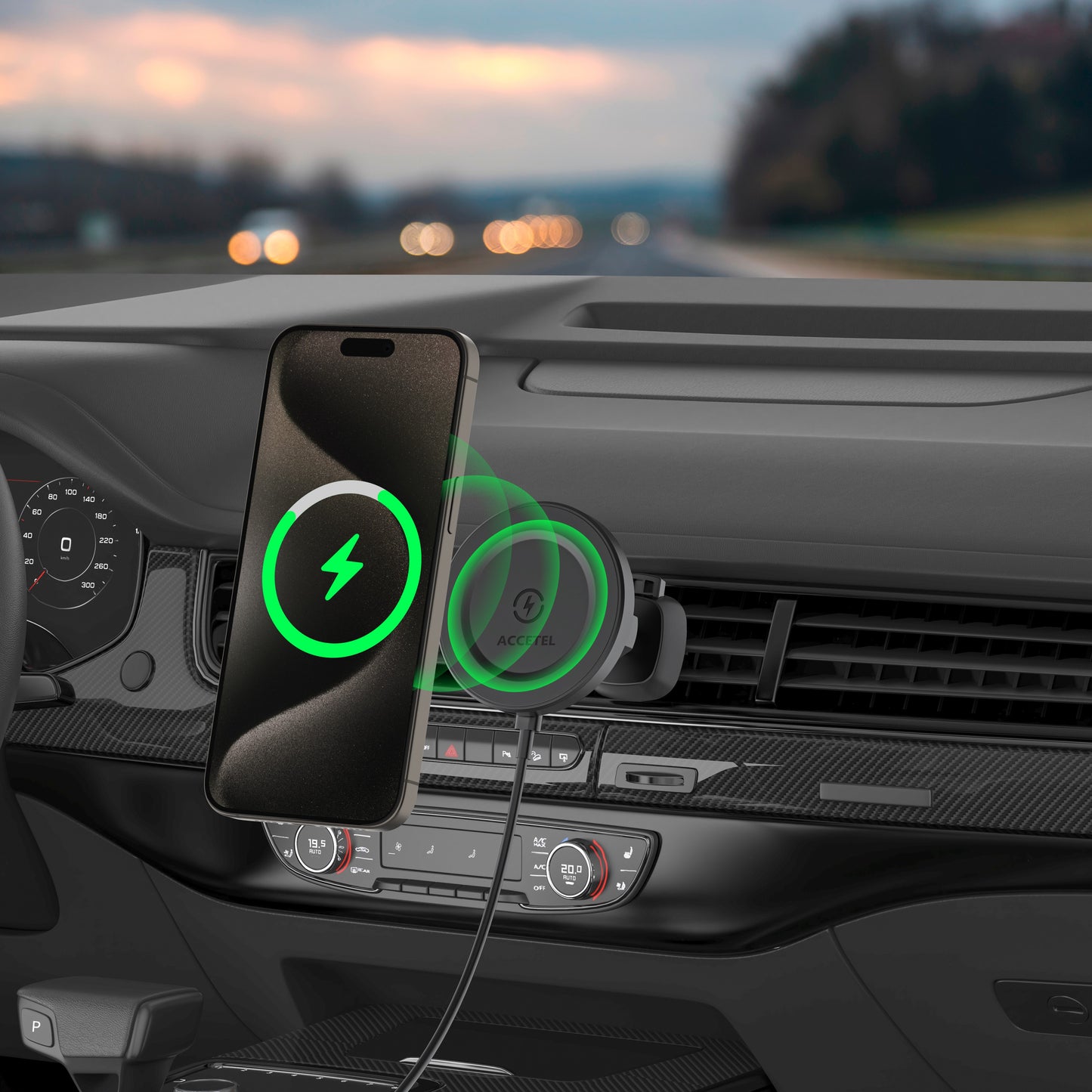 Suporte Universal Magnético para Carro com Carregamento Sem Fio 15W