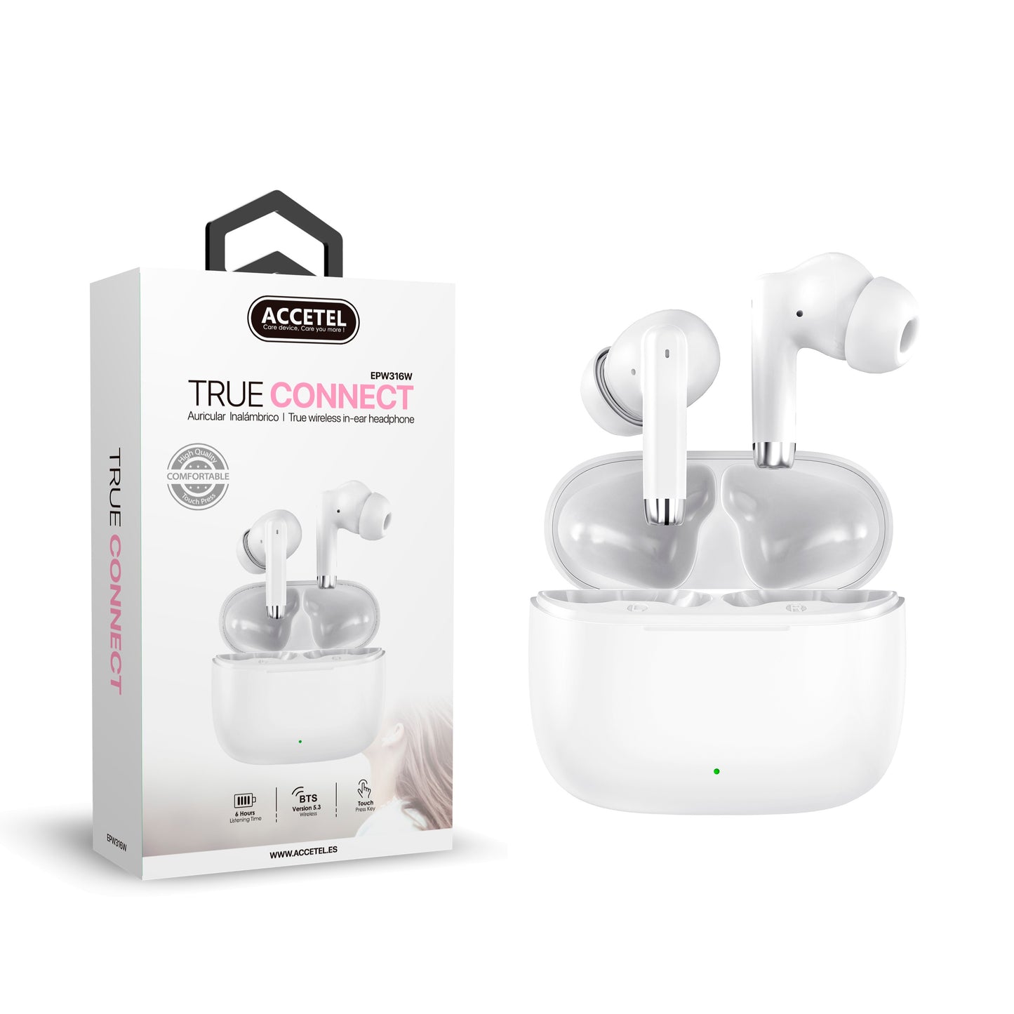 Auscultadores TWS Sem Fio Duplo Earpod Touch BTS 5.3 Branco