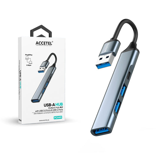 Adaptador HUB 4 em 1 USB-A com 3 portas USB 3.0 + 1 porta USB-C