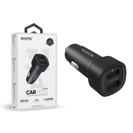 Carregador de Carro Duplo USB 3.1A Preto