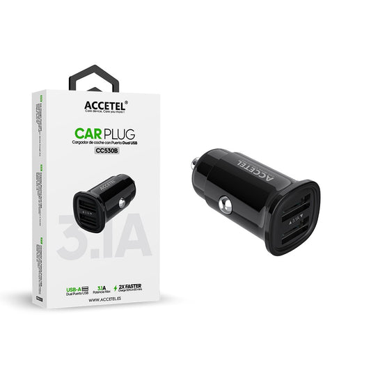 Carregador de Carro Duplo USB 3.1A Preto