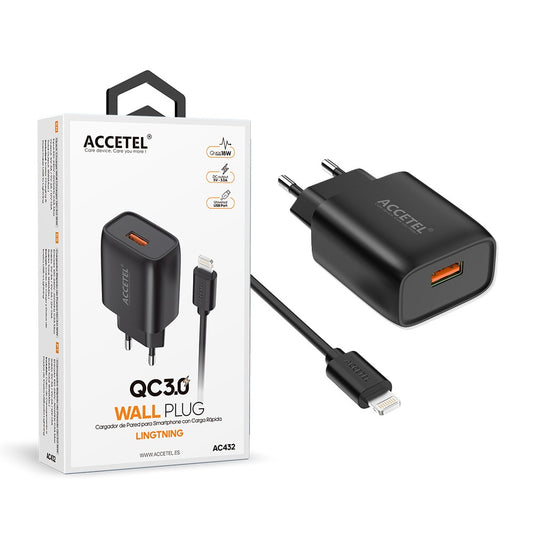 Carregador de Parede QC3.0 18W - Cabo Lightning Preto