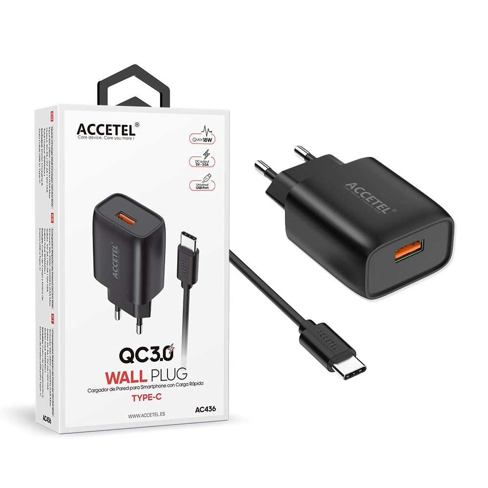 Carregador de Parede QC3.0 18W - Tipo-C Preto