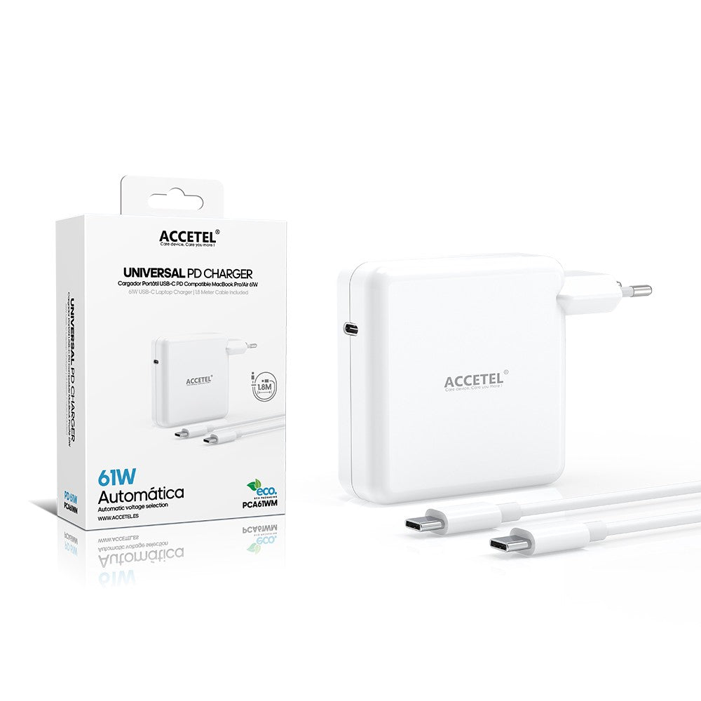 Carregador Portátil USB-C PD 61W Compatível com MacBook Pro/Air