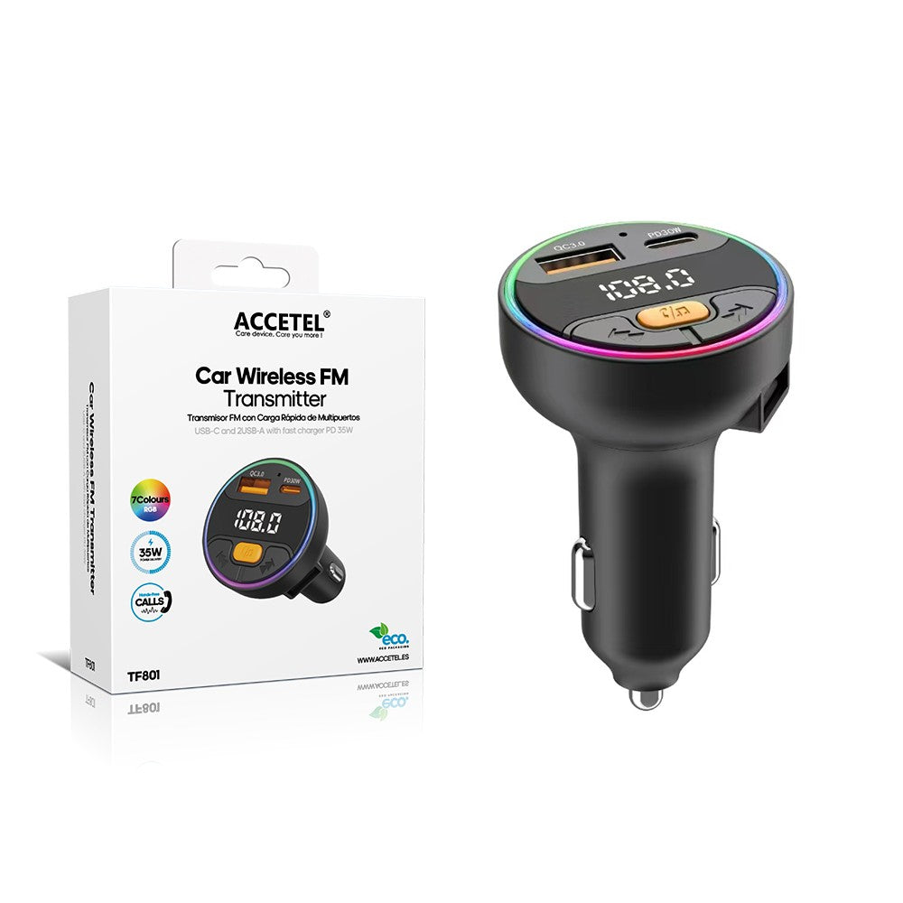 Transmissor FM Bluetooth para Carro com Carregamento Rápido (USB-C + 2 USB-A, 35W Máx.)