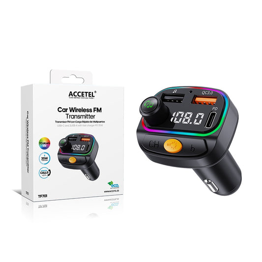 Transmissor FM Bluetooth para Carro com Carregamento Rápido (USB-C + 2 USB-A, 35W Máx.)