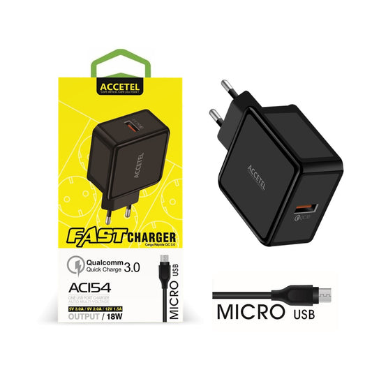 Carregador de Parede Carga Rápida QC3.0 18W - Micro USB Preto