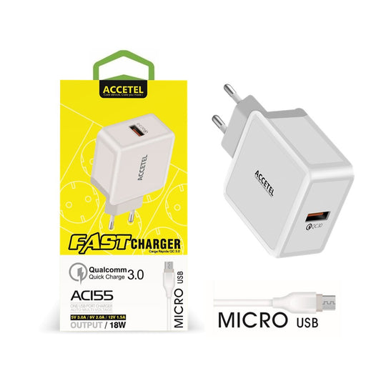 Carregador de Parede Carga Rápida QC3.0 18W - Micro USB Branco