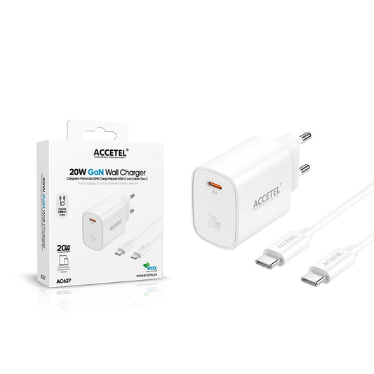 Carregador de Parede Carregamento Rápido USB-C PD 20W - Cabo Tipo-C para Tipo-C 1M