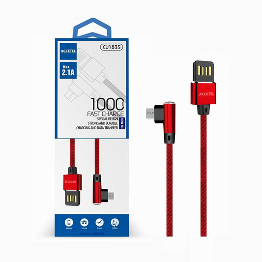 Cabo de Dados L Nylon 2.1A - Micro USB Vermelho
