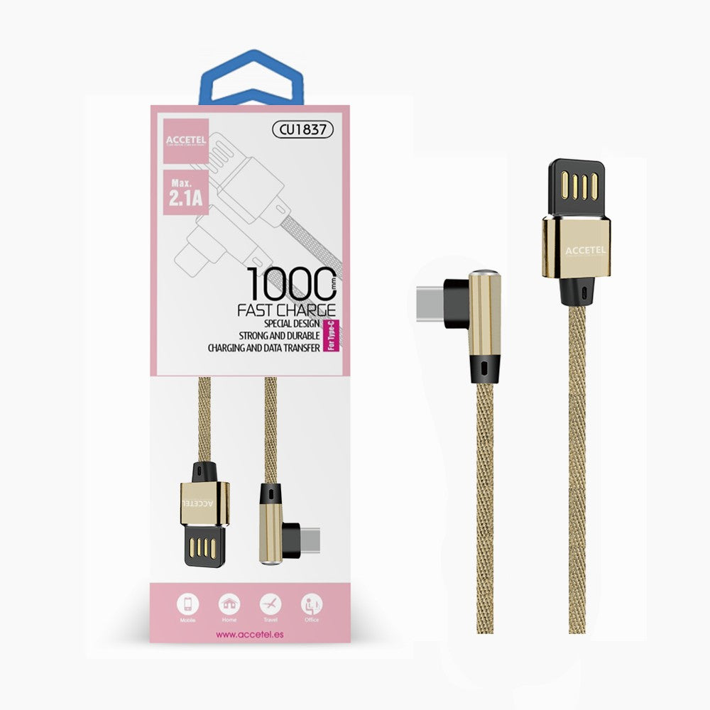 Cabo de Dados L Nylon 2.1A - Tipo-C Dourado