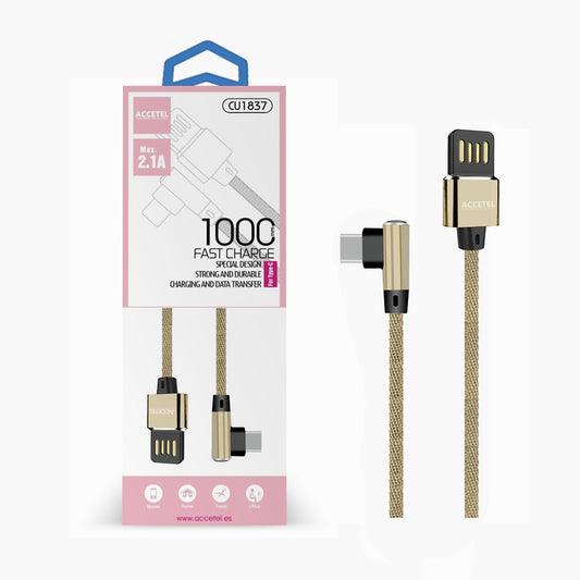 Cabo de Dados L Nylon 2.1A - Tipo-C Dourado