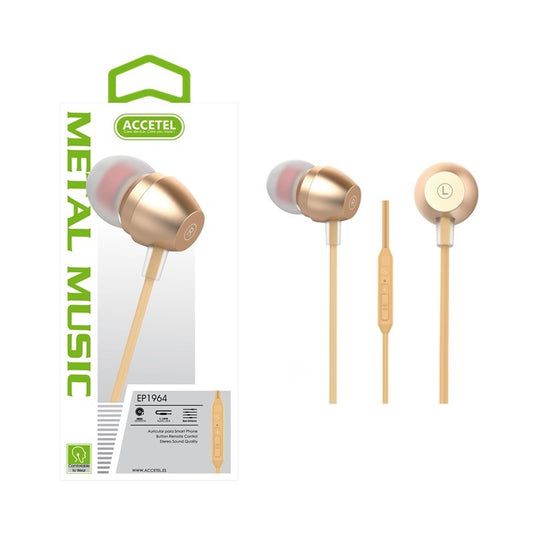 Auscultadores Estéreo 3.5mm com Microfone - Ouro