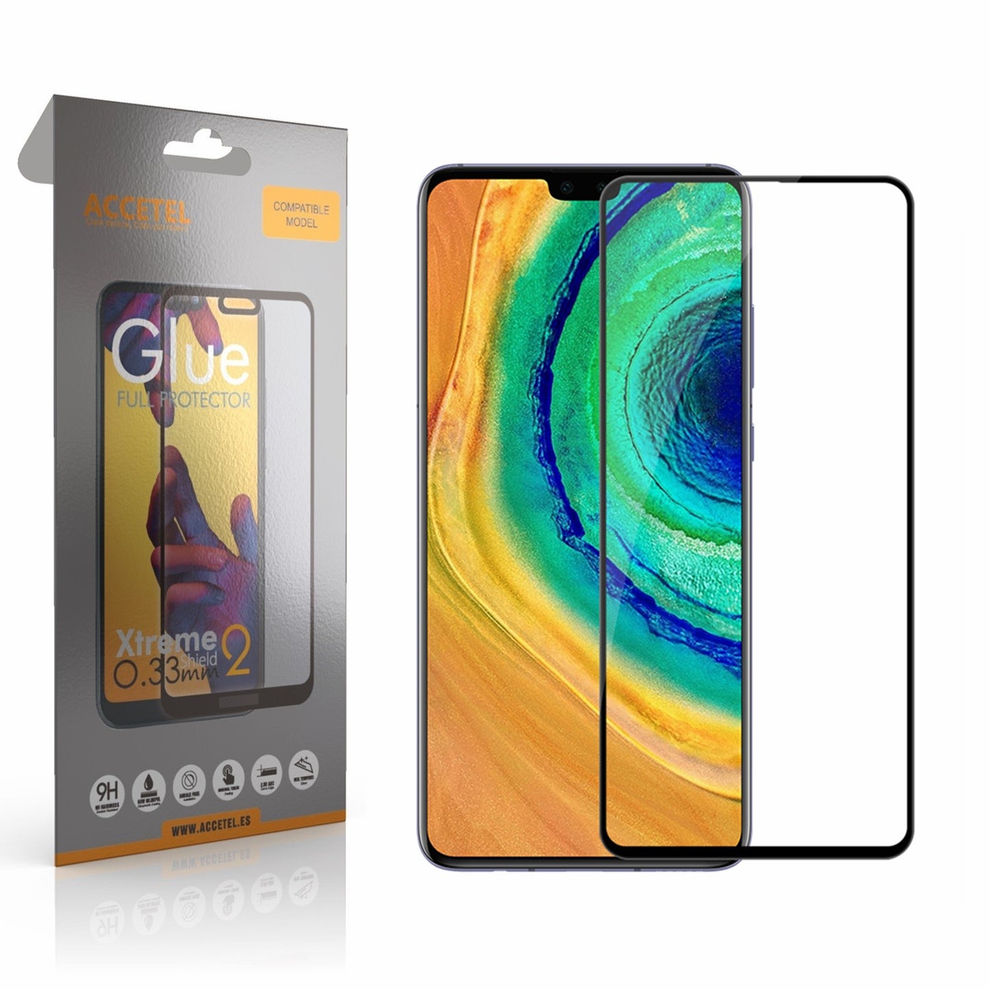 Película de Vidro 2D Full Glue Huawei Mate 30 Preto