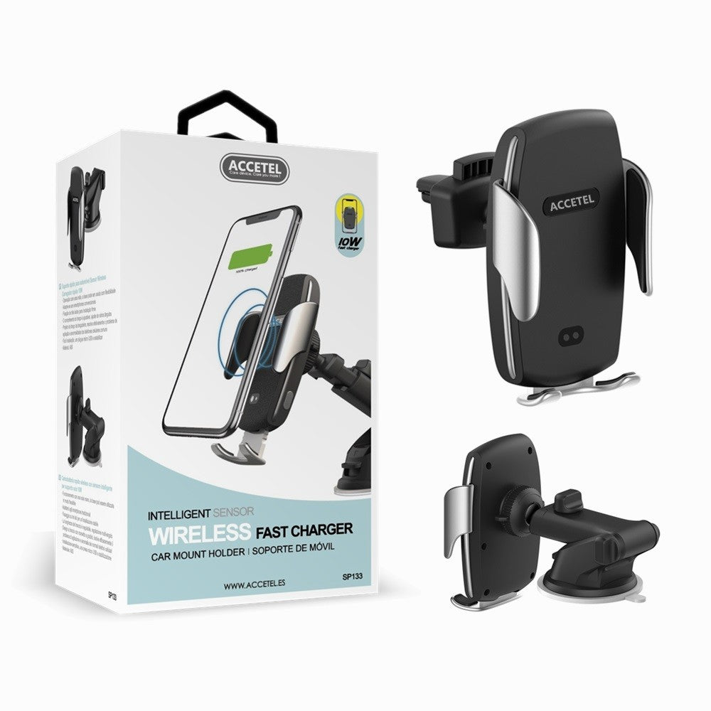 Carregador de Carro Sem Fio de Aperto Automático de Carregamento Rápido 10W 2em1 - Preto