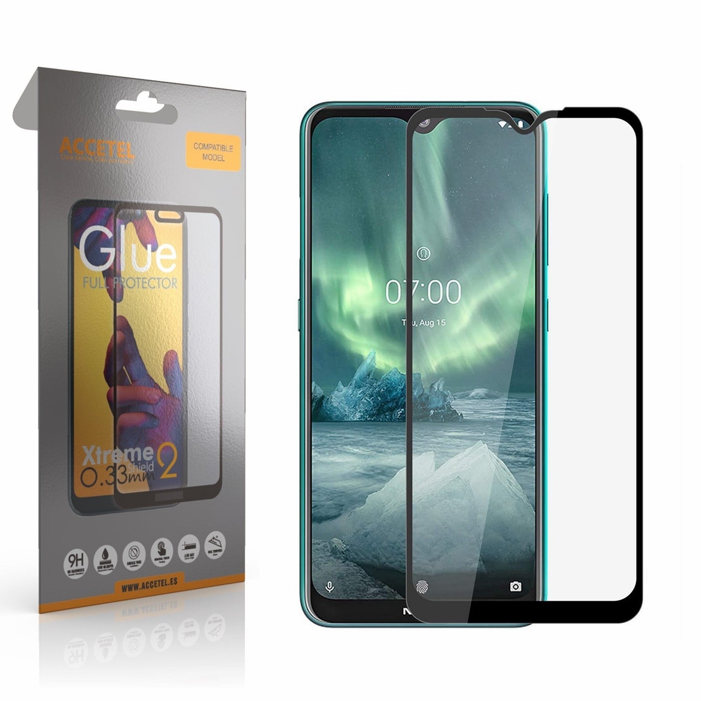 Película de Vidro 2D Full Glue Nokia 1 Plus Preto
