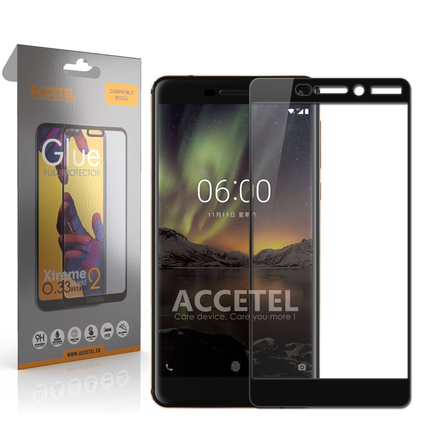 Película de Vidro 2D Full Glue Nokia 6.1 Preto