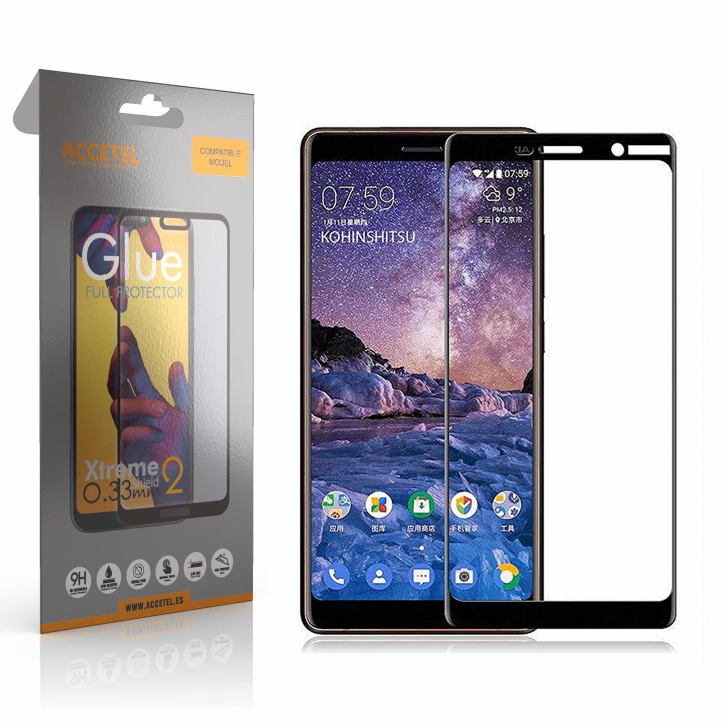 Película de Vidro 2D Full Glue Nokia 7 Plus Preto