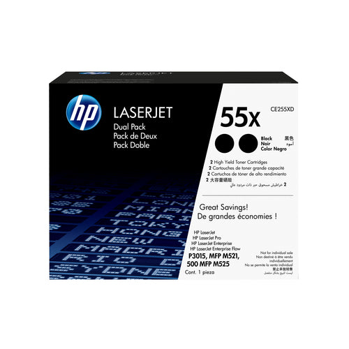 Pack de 2 de toner original HP CE255XD Negro Pack de 2 Cartuchos de Toner Original - 55X Preto