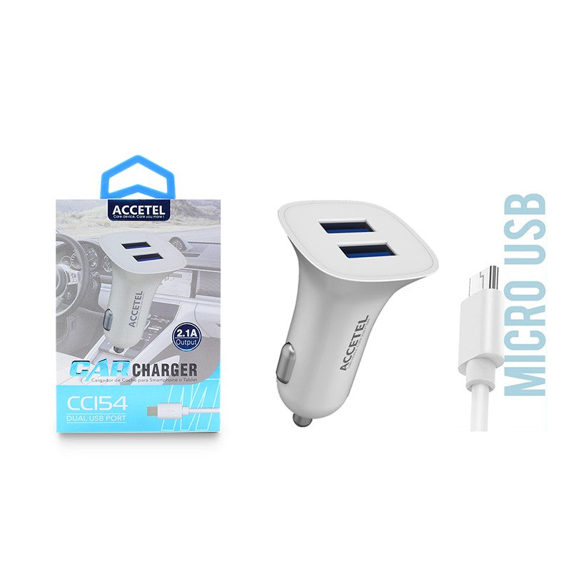 Carregador de Carro Duplo USB 2.1A - Micro USB Branco