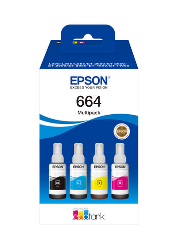 Pack de 4 de cartucho de tinta original Epson 664 Pack de 4 Botellas de Tinta Originales C13T664640 4 Cores