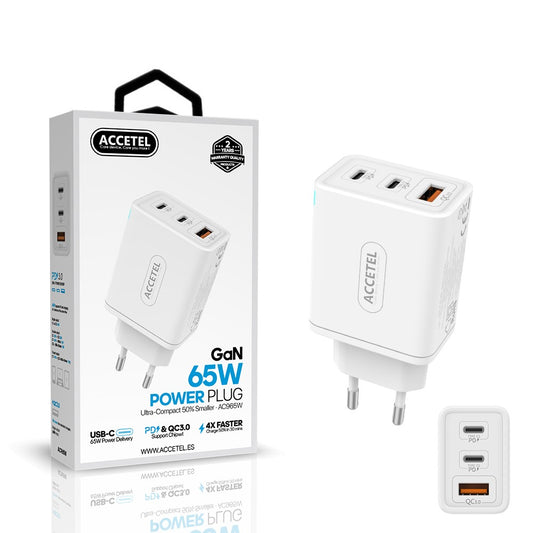 Carregador de Parede Carregamento Rápido USB-C PD Dual Tipo-C+USB QC3.0 65W
