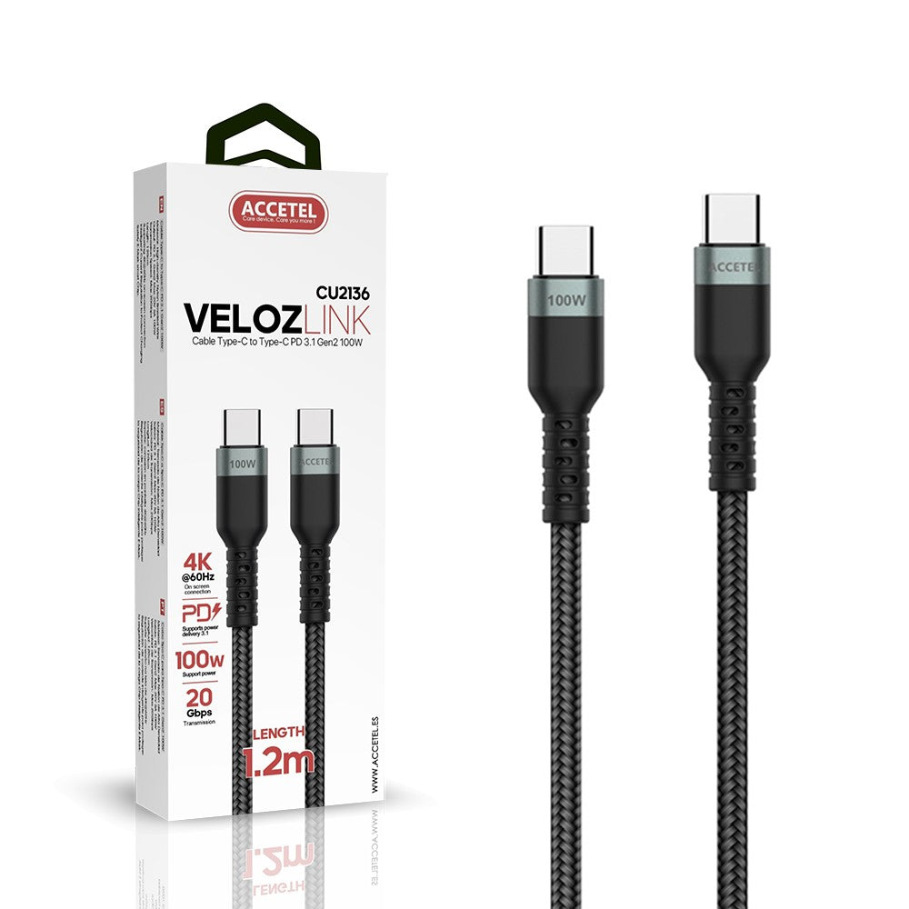 Cabo USB-C para USB-C PD 3.1 Gen 2 (100W USB TYPE-C Trans.20Gbps 4K 1,2M)