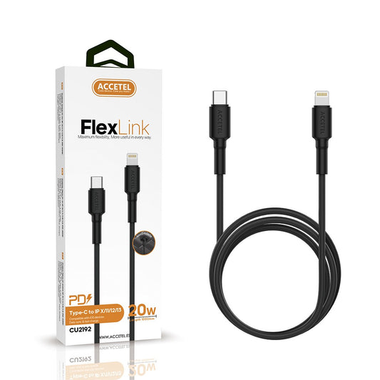 PD Cabo de Carregamento Rápido 20W TPE Tipo-C para Lightning (1M) Preto