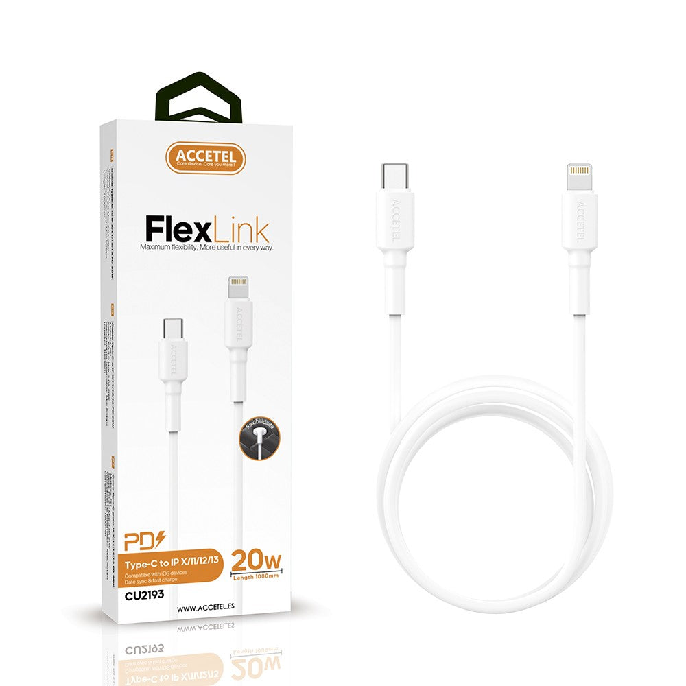 PD 20W TPE Tipo-C para cabo de carregamento rápido Lightning (1M) branco