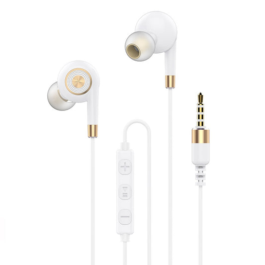 Auscultadores Estéreo com Microfone E Botão Multifuncional - Branco/Dourado