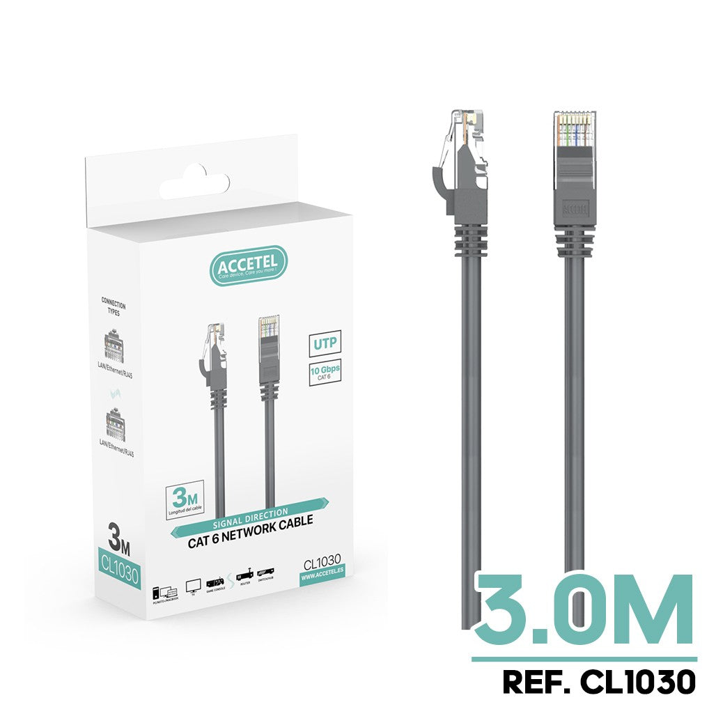 Cabo de Internet LAN CAT6 Cinza (3M)