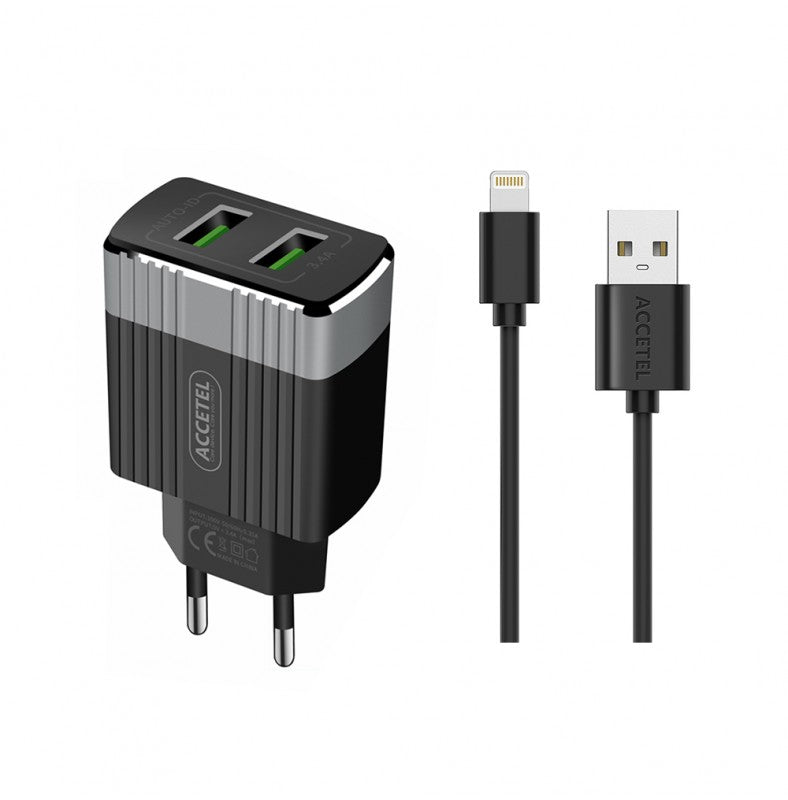 Carregador de Parede Duplo USB 3.4A Cabo Lightning