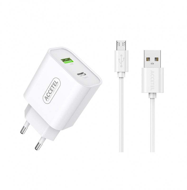 Carregador de Parede 2.4A com Portas Tipo-C+USB Cabo Micro USB
