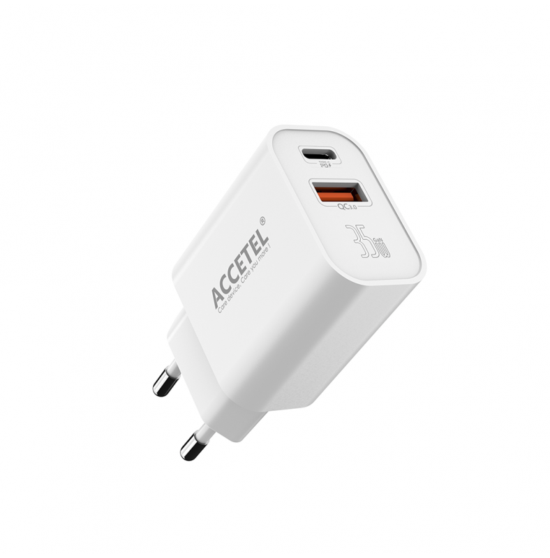 Carregador de Parede GaN 35W de Carga Rápida com Portas USB-C e USB-A