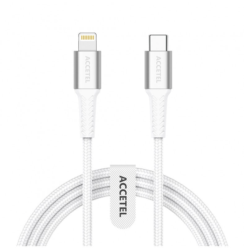 Cabo de Carregamento Rápido Nylon Flex 30W Tipo-C para Lightning (1M) Branco