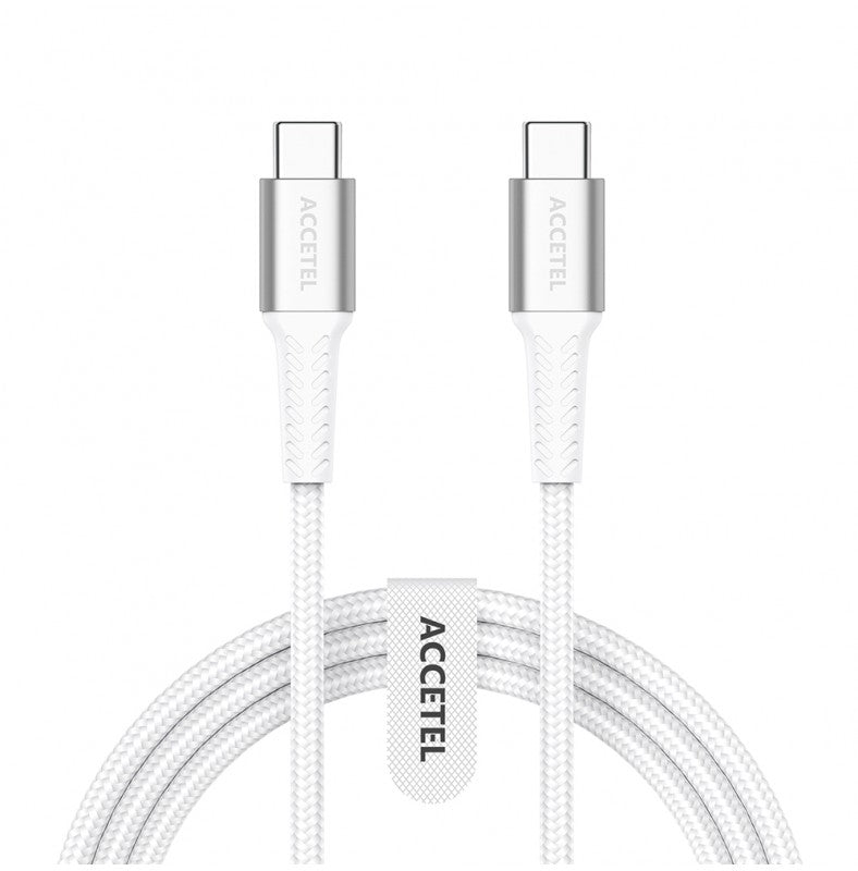 Cabo de Carregamento Rápido Nylon Flex 60W Tipo-C a Tipo-C (1M) Branco