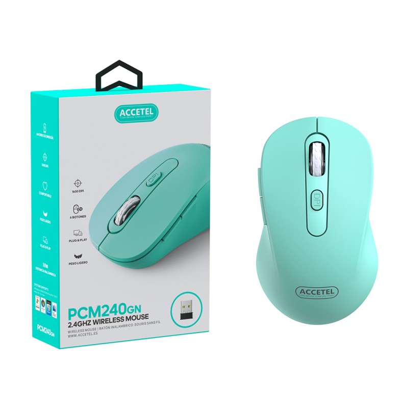 Mouse Sem Fio 2.4GHZ 800/1200/1600 DPI 6 Botões Turquesa