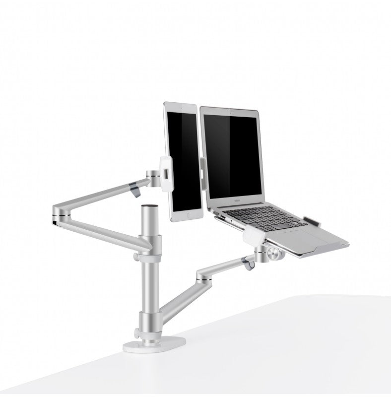 Suporte Alumínio 2 Braços 3 Combinações Tablet/Laptop/Monitor Prata
