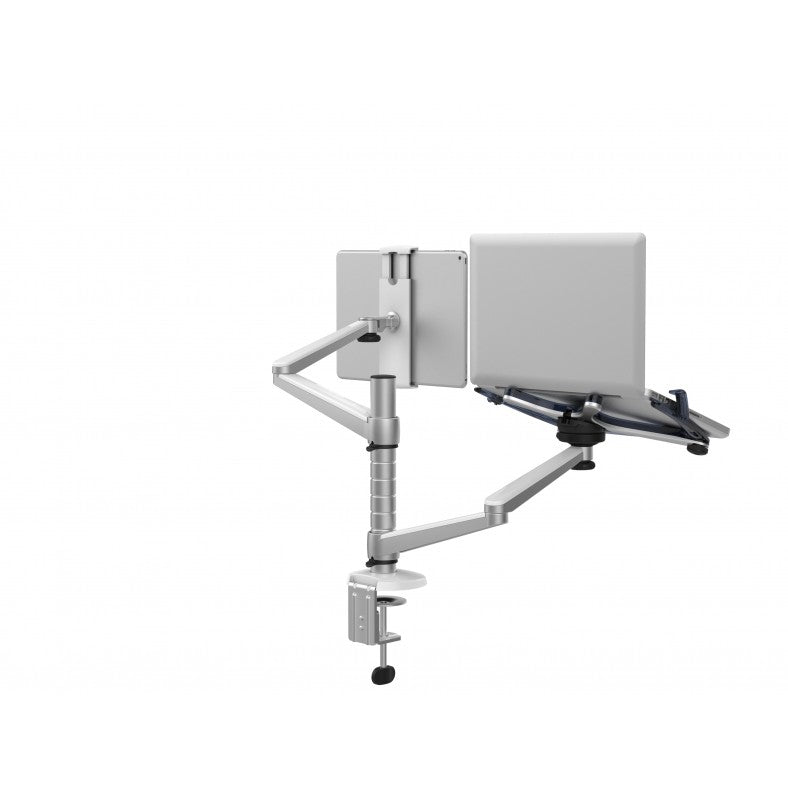 Suporte de alumínio de 2 braços para laptop e tablet ajustável 12.9''-32'' prata