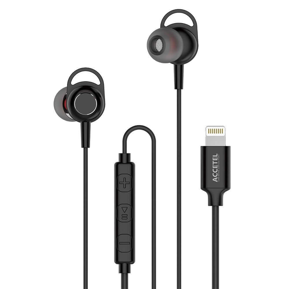 Auscultadores Estéreo com Microfone e Botão Multifuncional Lightning 1.2m - Preto (Conexão Bluetooth)